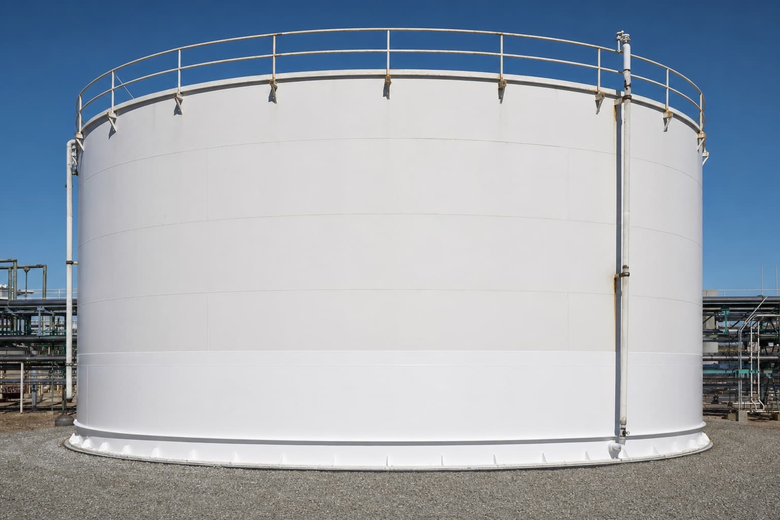 The same tank back in service with a freshly coated lower shell course and a new welded annular ring